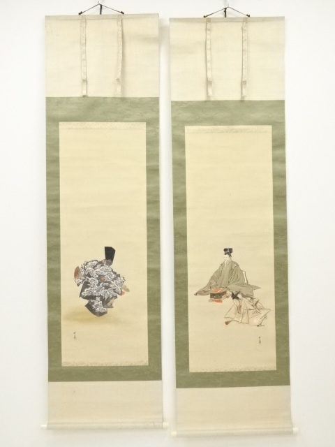 JAPANESE HANGING SCROLL / HAND PAINTED / NOH PLAY SET OF 2 